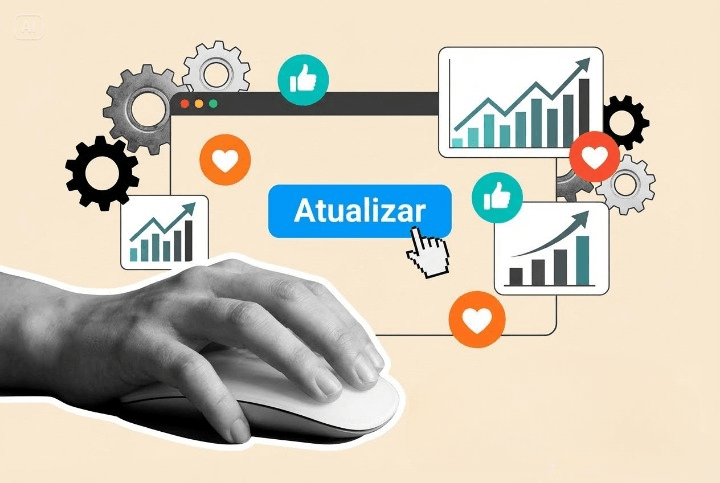 Mão clicando em botão e vendo quando vale a pena atualizar um site