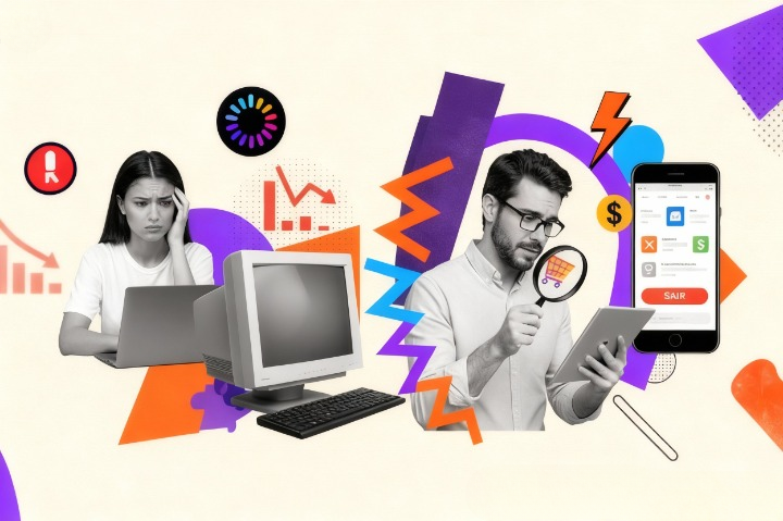 homem e mulher analisando por que seu site antigo está perdendo vendas?